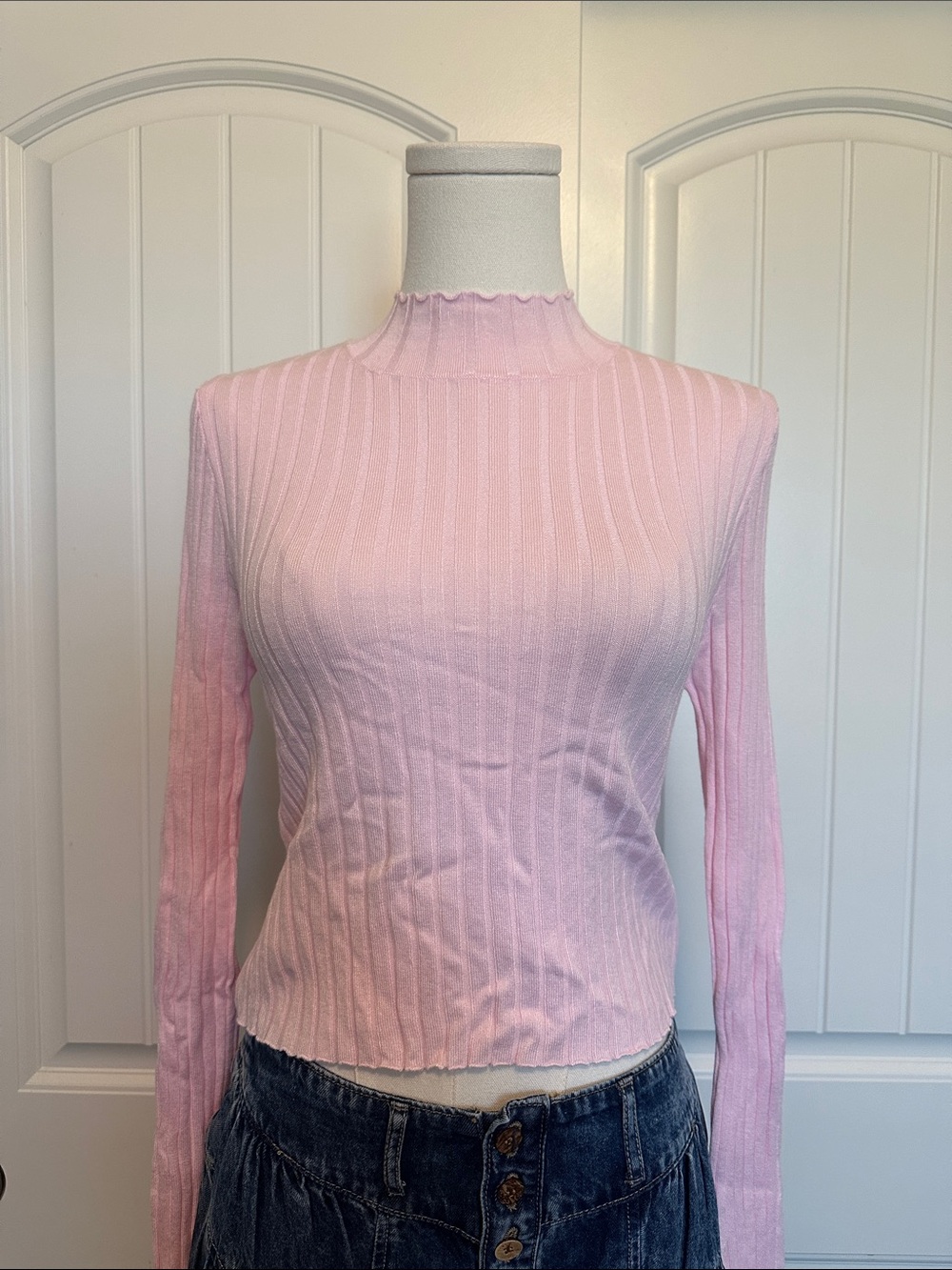 Women’s Lightweight Ribbed Mock Neck Top - Pink